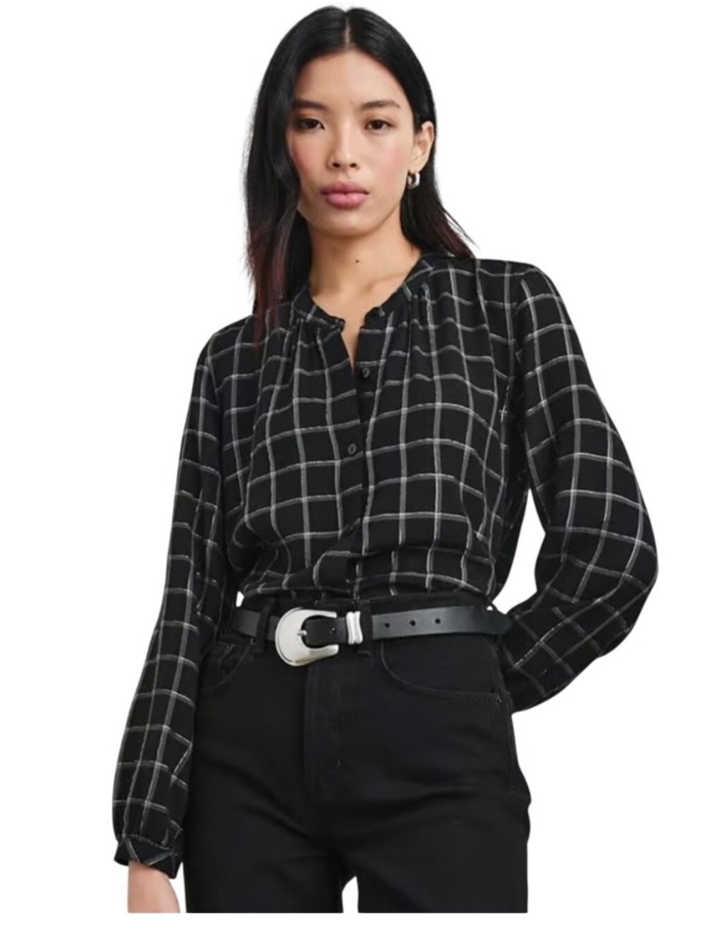 RAILS Eloise Silver Charcoal Onyx Button Down Metallic Romantic